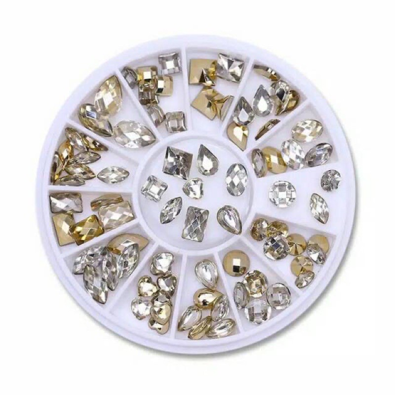 Nail wheel acc swarovski gold bronze mix shape / big swarovski nail art gold silver crystal ab