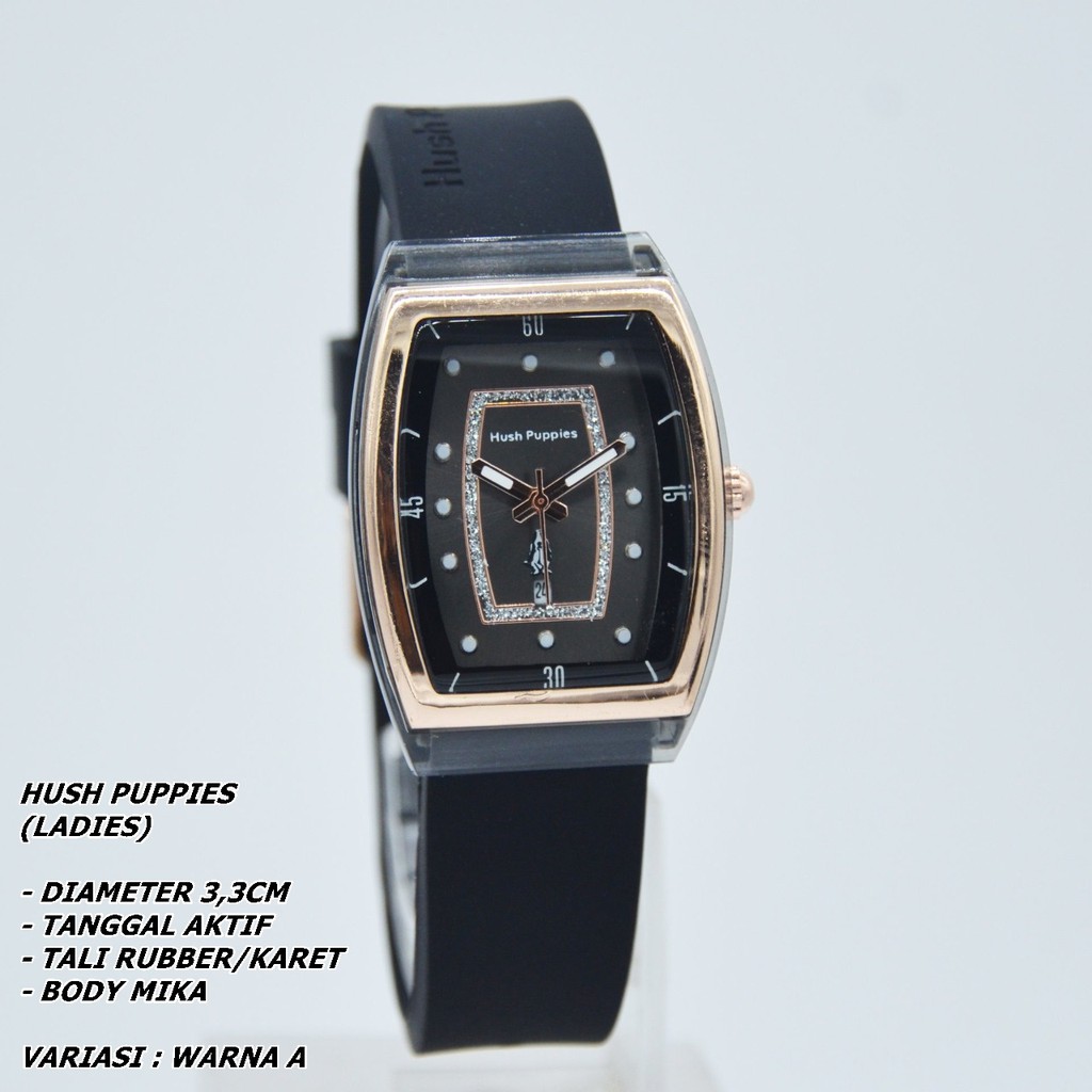 JAM TANGAN WANITA HUSH PUPPIES TALI RUBBER B0DY OVAL TANGGAL AKTIF