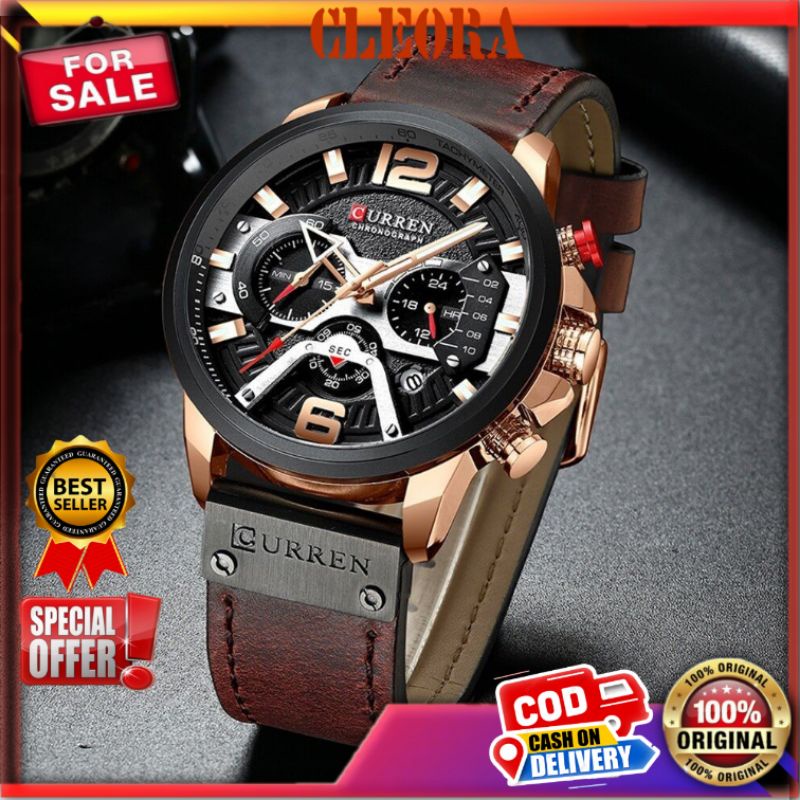 Jam Tangan Pria New CURREN Chronometer Original Analog Ori Tali Kulit Chronograph Aktif Arloji Jm Ta