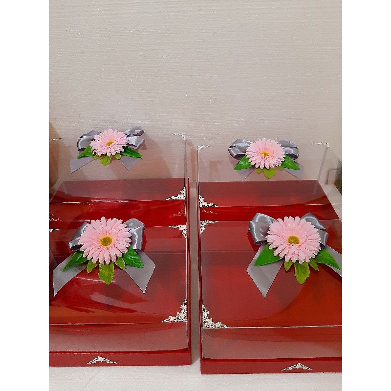 TERBARU TERMURAH SET (4IN1) KOTAK HANTARAN/SESERAHAN MEWAH/KOTAK KUE LENGKAP ORNAMEN & HIAS BUNGA
