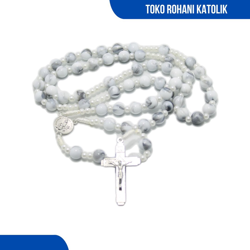 ROSARIO KALUNG BATU ALAM / KALUNG ROSARIO BATU BLOROK PUTIH/ KALUNG SALIB / SALIB ROSARIO / ROSARIO KATOLIK / KONTAS