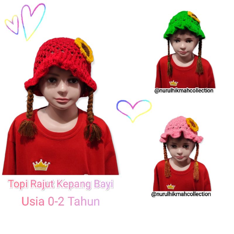 Topi Rajut Kepang 2 Bayi/Kupluk Rajut Kepang 2 Bayi Usia 0-2 Tahun