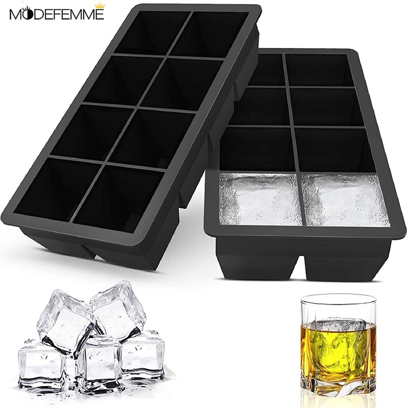 Cetakan Es Batu Bentuk Kotak 4 / 6 / 8 Grid Bahan Silikon Food Grade Reusable Untuk Minuman Whiskey Cocktail