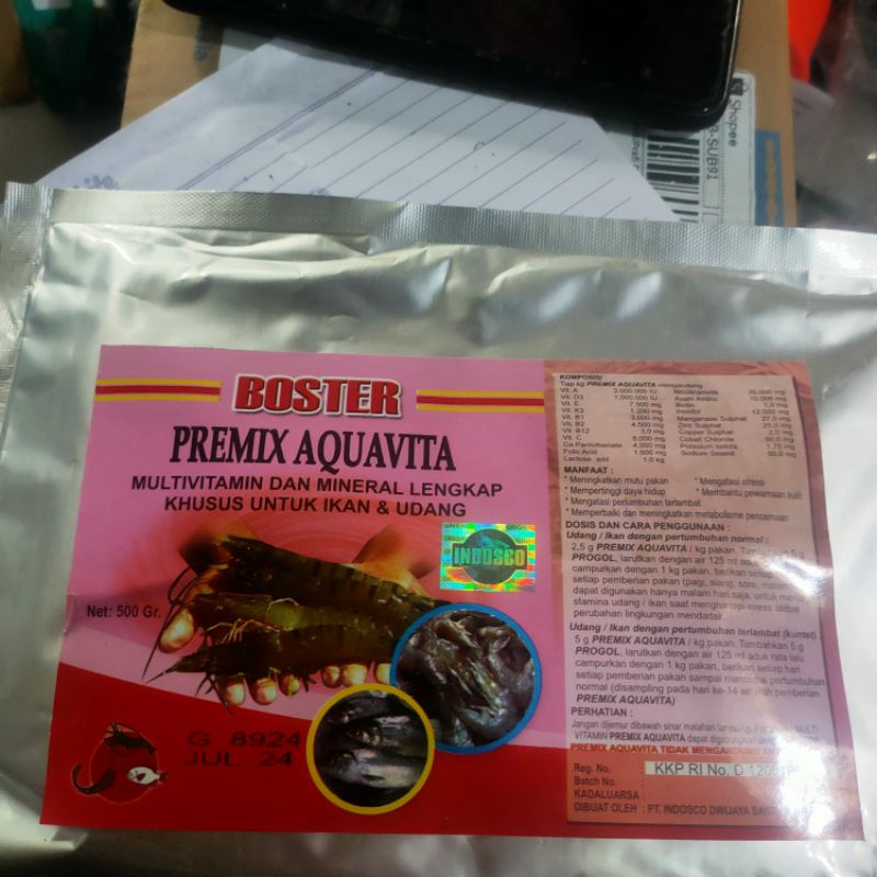 Boster-premix aquavita 500 gram multivitamin dan mineral udang ikan