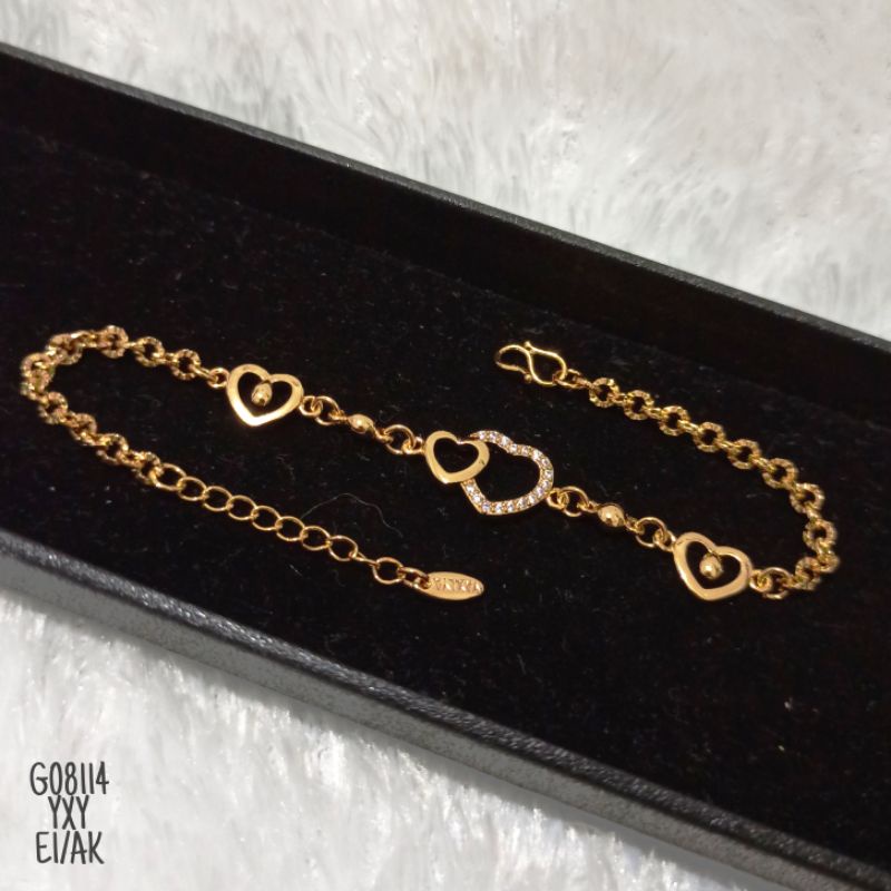 Gelang Yaxiya Rantai Love Zircon Gold G08114
