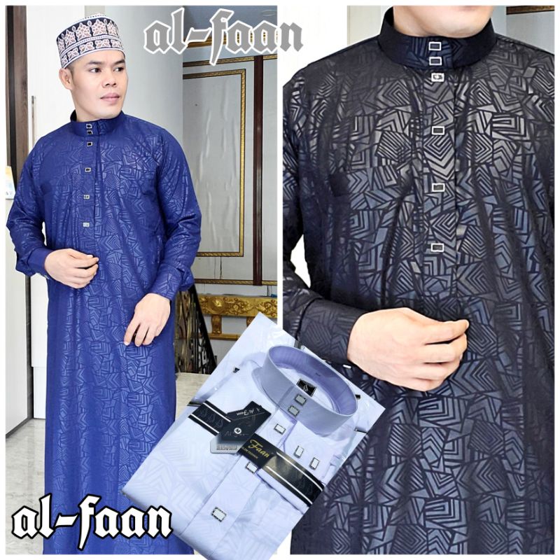 AL FAAN Jubah Exclusive Gamis Pria Muslim Lengan Panjang Motif Embos Kancing Manset