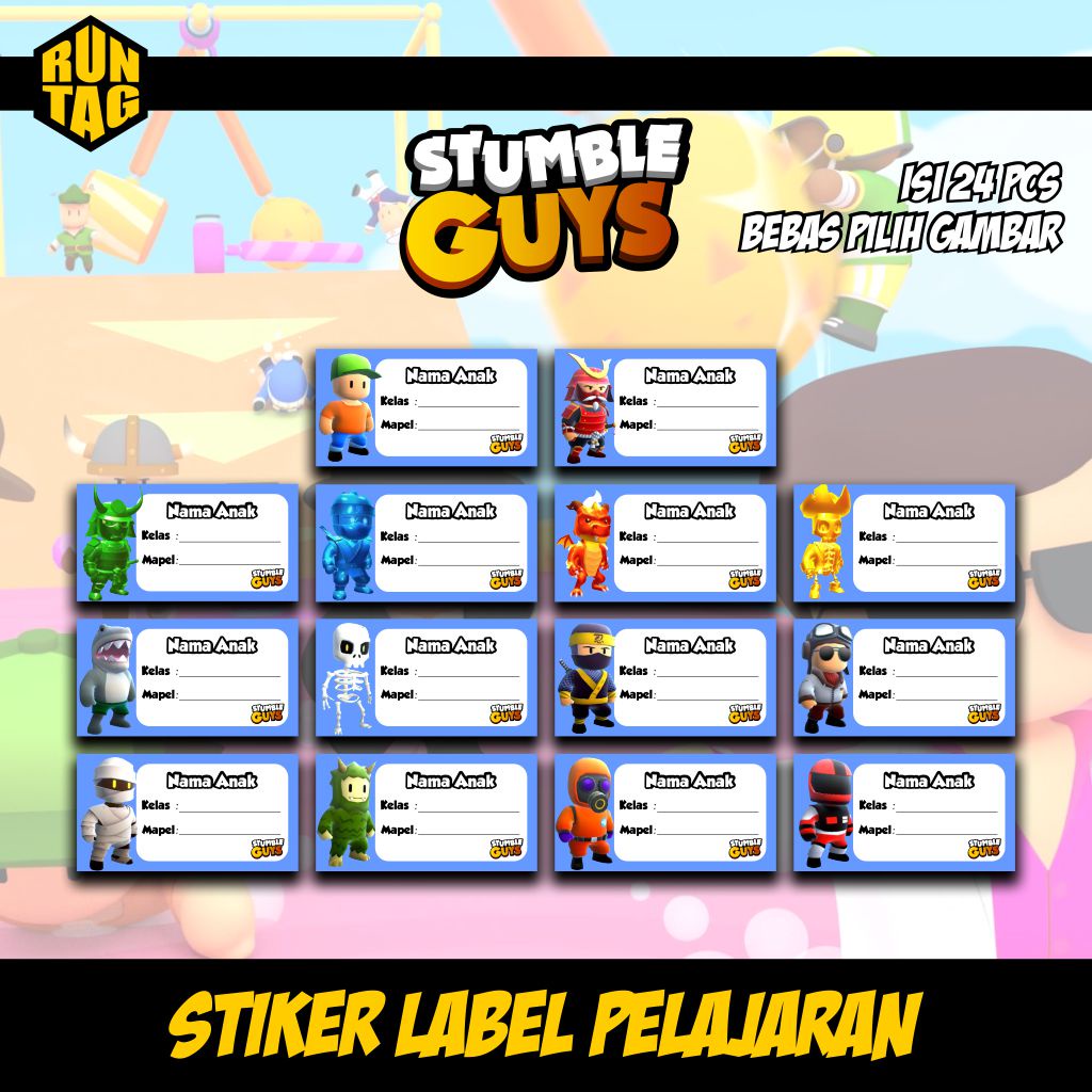 

stiker label mata pelajaran buku sekolah stumble guys