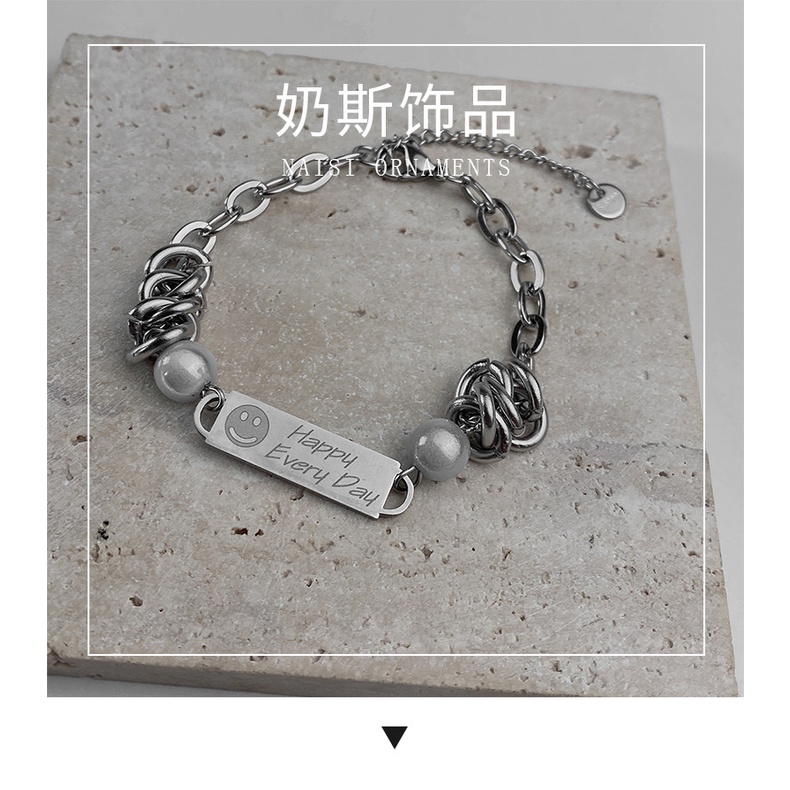 Special interest merek fashion titanium steel hip hop Gelang pria dan wanita reflektif Mutiara jahit