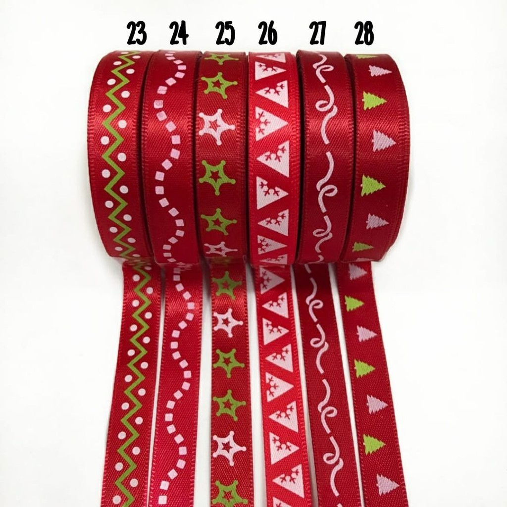 PITA KADO | PITA HAMPERS | PITA GROSGRAIN MOTIF NATAL JUAL PER 3 YARD (1 CM)