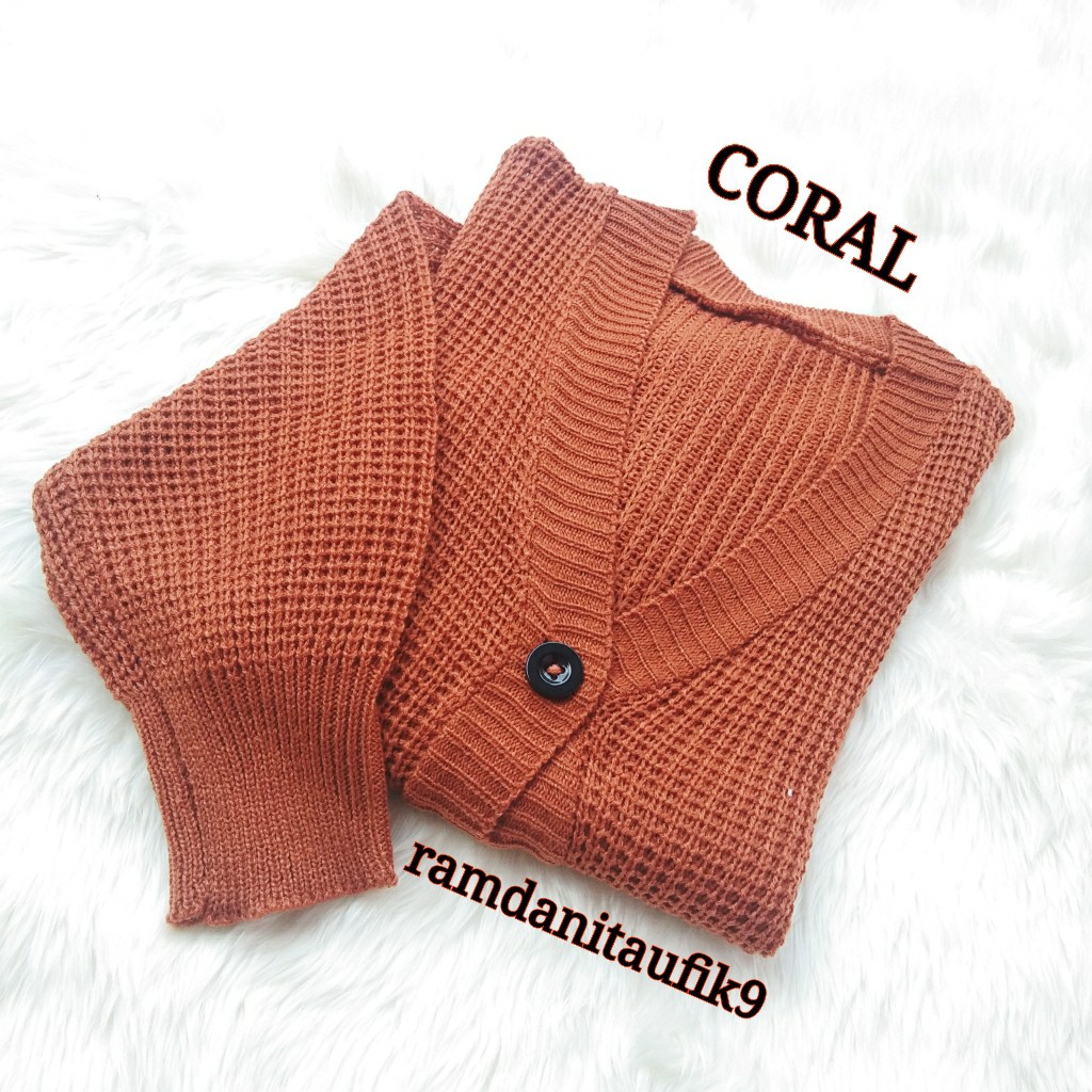 Cardi Rajut oversize - Nakara Cardigan Rajut Premium  - Cardi Rajut oversize - kardigan crop 7 gate.-CROP CORAL
