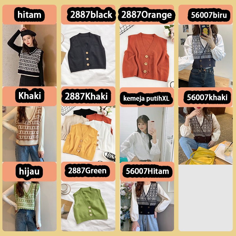 Korea Tanpa lengan longgar v-neck Rompi kisi sweater rajutan rompi