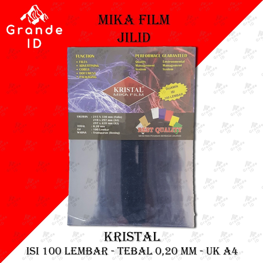 

MIKA FILM KRISTAL 0,20 MM ISI 100 LEMBAR PLASTIK JILID UKURAN A4