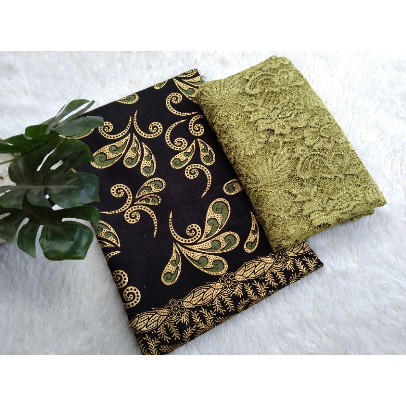 Set batik jarik bahan kebaya wisuda tile mutiara bridesmaid hijau pupus