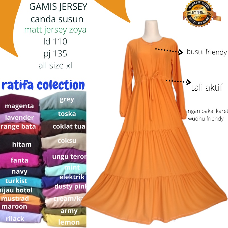 Gamis Jersey Susun Canda Serut |Tali aktif/busui friendly/wudwu friendly tangan pakai karet,terbaru fashion wanita kekinian