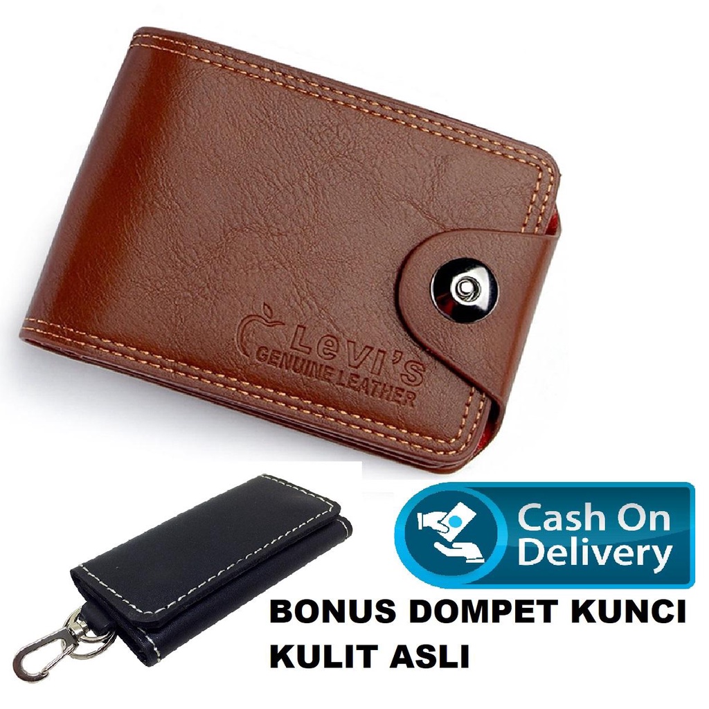 PROMO Dompet Pria Elegant model Kancing Dompet Cowo Branded 3/4 (BONUS DOMPET KUNCI KULIT ASLI)