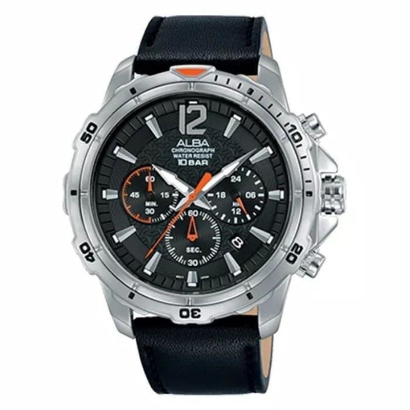 ALBA Chronograph Jam Tangan Pria Tali Kulit Hitam AT3C97X1 Original
