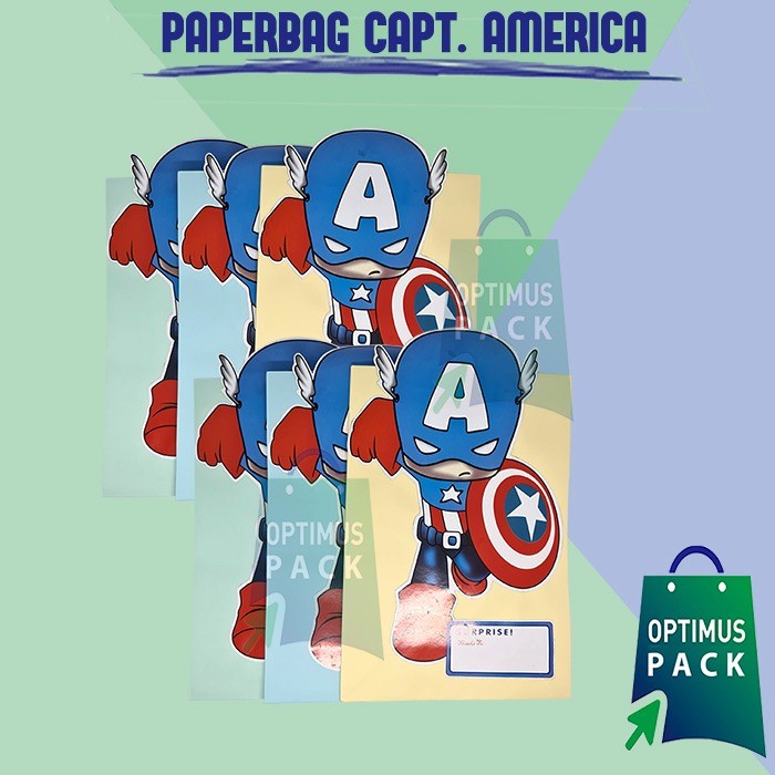 

✨ BISA COD ✨ Paperbag/Paper Bag/Kantong / Tas Kertas tema Captain America (12PCS)