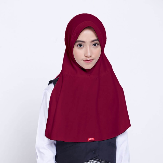 KERUDUNG ANAK / KERUDUNG SEKOLAH ZOYA / BERGO / HIJAB INSTAN - KREATIFMIDI MAROON
