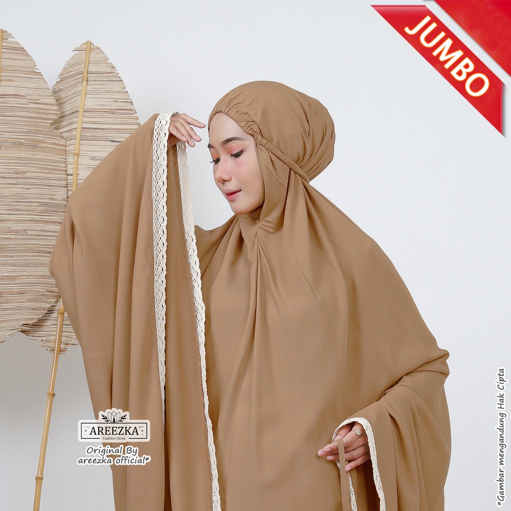 Mukena Hadijah SUPER JUMBO RAYON TWILL Renda Rajut | Mukena Polos Renda Rayon Bali Twil Tuil