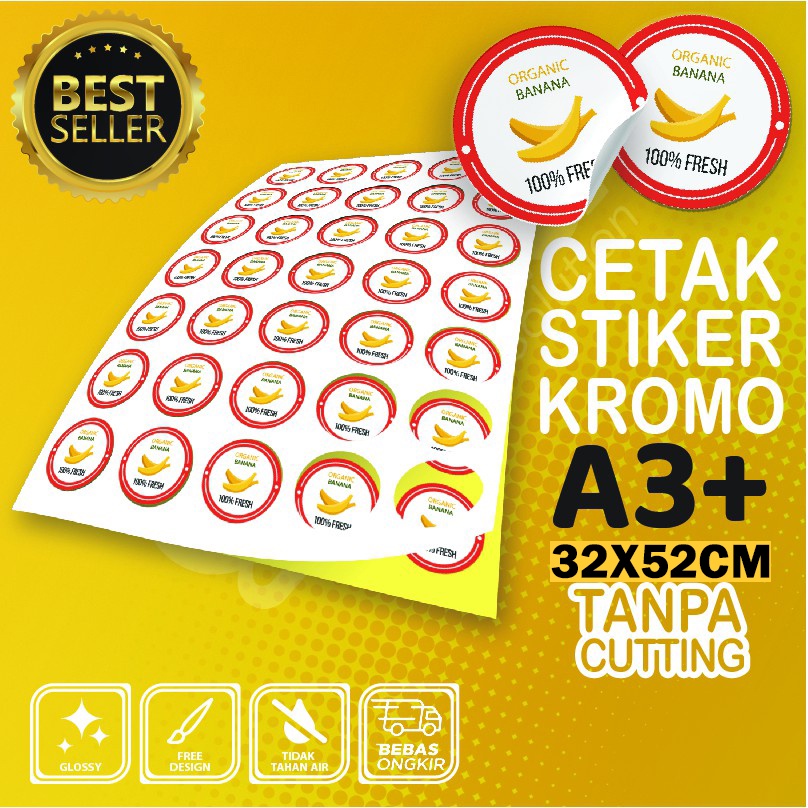 Cetak Stiker + cutting Cromo bontax ukuran A3+ (32X52) 1 jam jadi