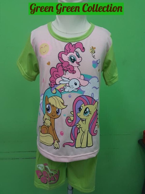 Baju Tidur/Piyama/Piama kaos anak little pony green