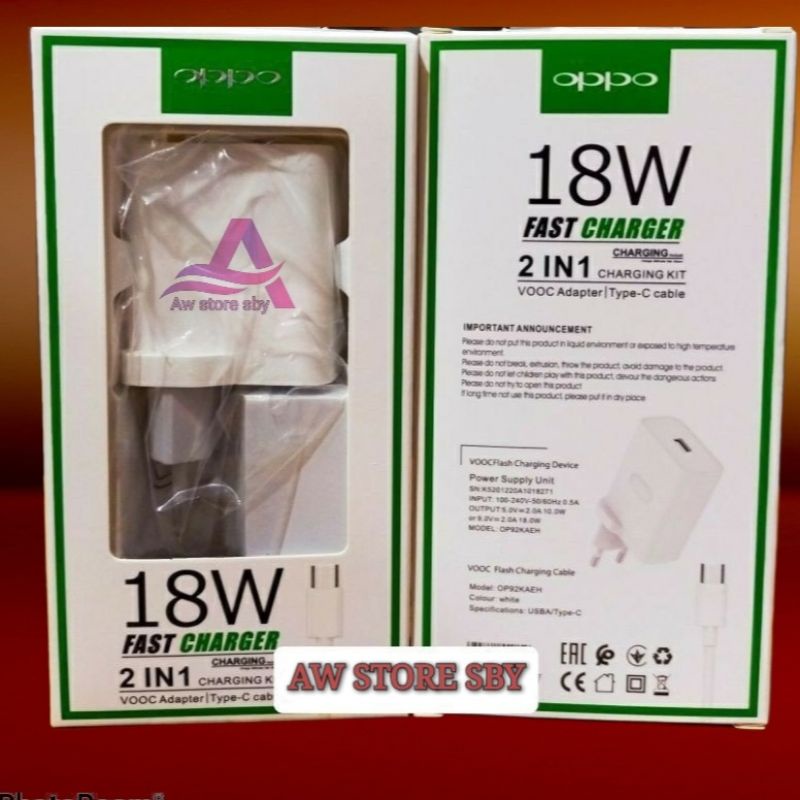 FAST CHARGER OPPO TYPE C 18W FAST CHARGING A52/A92/A57 2022/A53/A33/A16/A54/A5/A9 2020/A72/A55 VOOC USB C 18Watt