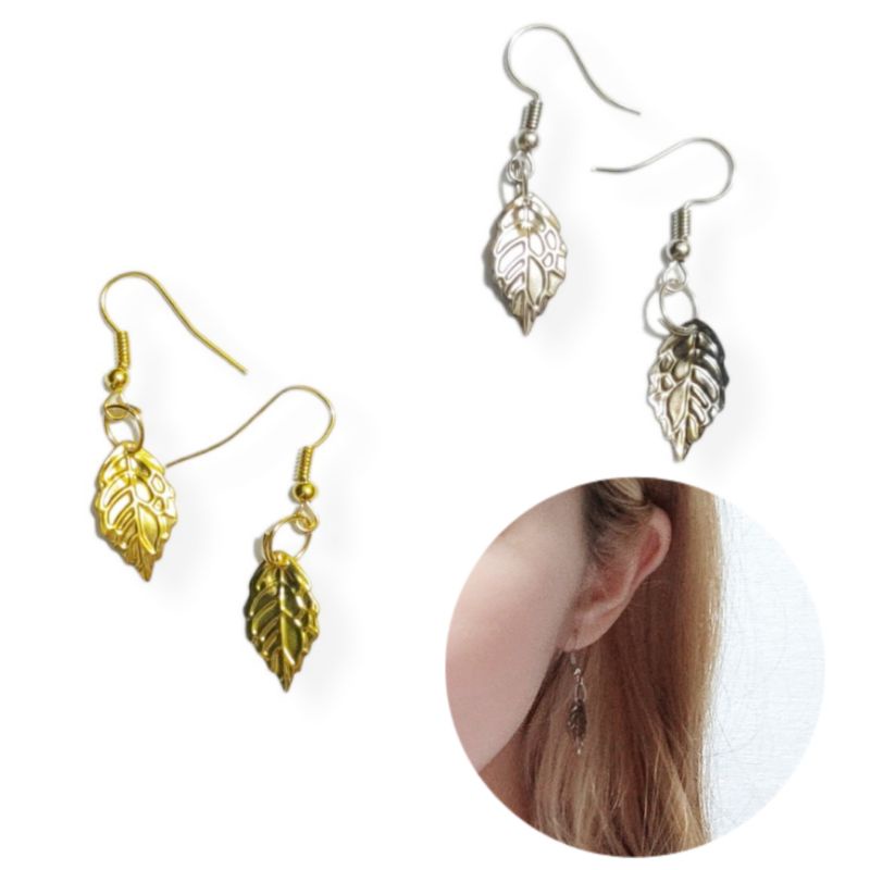 Anting Hook Daun Simple Basic Hooks Leaf Earrings