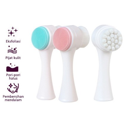 Pembersih Wajah Silikon 2 sisi gagang Alat Cuci Muka Sikat Wajah Facial Brush face brush cleansing 10035