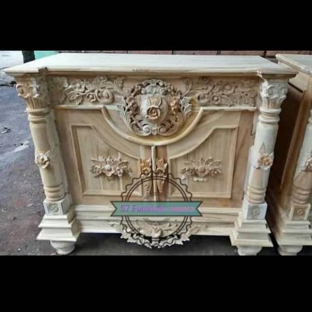 Meja Tv Ukiran Jepara Panjang 100cm/1 Meter Kayu Jati Mentahan Antik