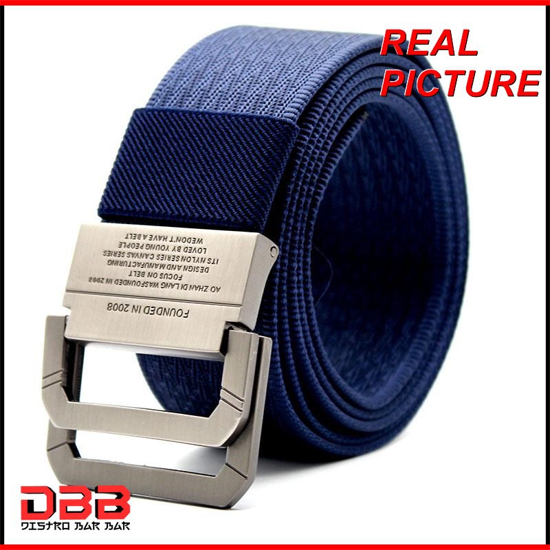 Rhodey Tali Ikat Pinggang Pria Canvas Buckle Belt Blue/Green