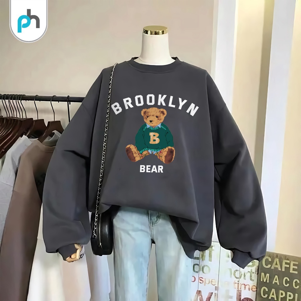 PABRIKHOODIE- BASIC SWEATER  BEAR BROOKLYN M-XXL (SABLON) {PRIA &amp; WANITA}