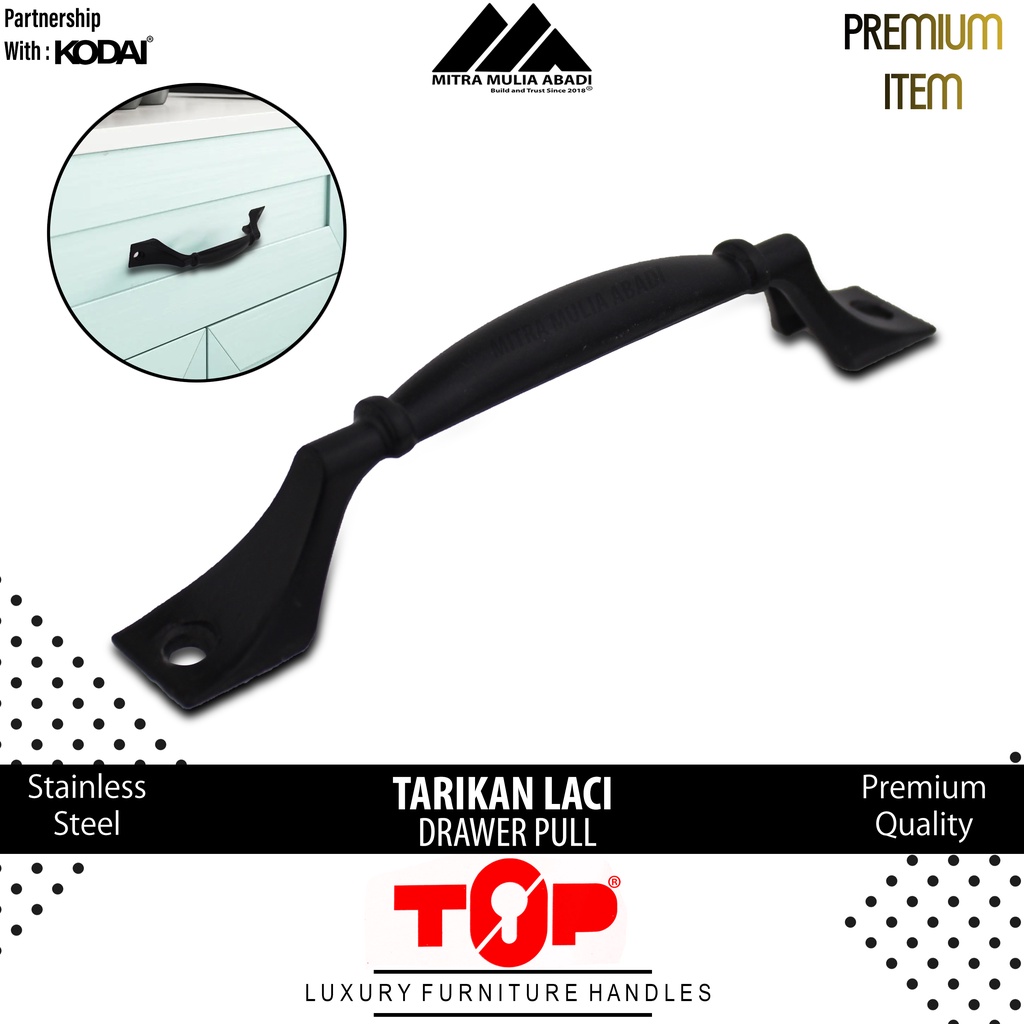 Tarikan Laci 5 Inch Black Matte | Drawer Pull | Merk TOP | T 096