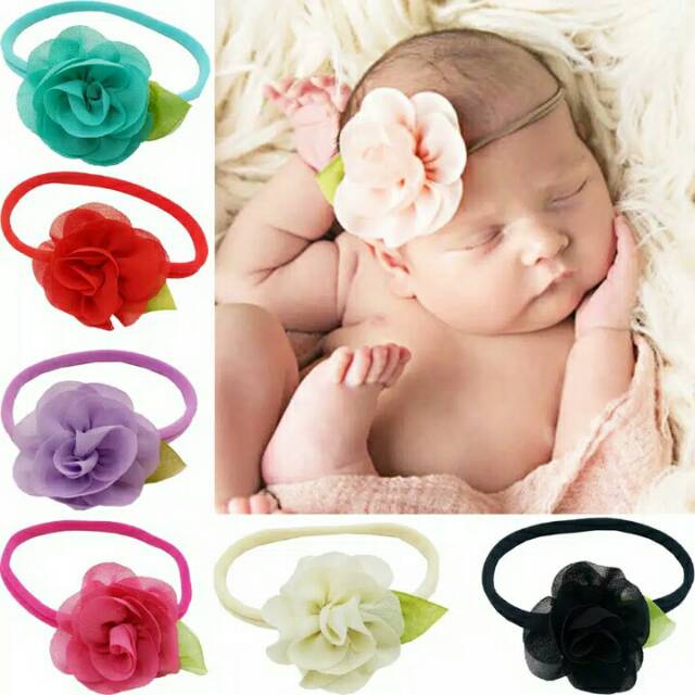 Bandana bando headband bayi anak bunga mini kecil nylon Import lucu newborn murah