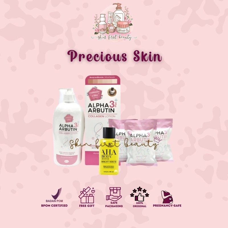 PRECIOUS SKIN AHA MIMI BRIGHTENING BODY SERUM/LOTION ALPHA ARBUTIN/SABUN ALPHA ARBUTIN PEMUTIH BADAN