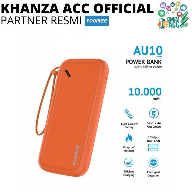 KHANZAACC Foomee PowerBank AU10 10000mAh Dual USB Output dan Input