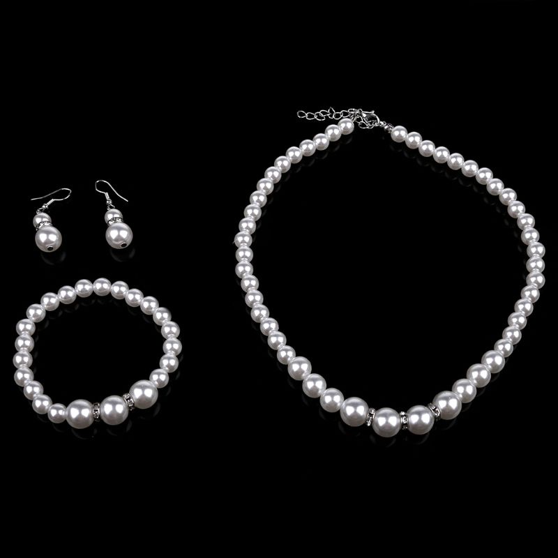 SIY  Faux Pearl Diamond Crystal Necklace Earrings Bracelet Set Jewelry for Women Wedding