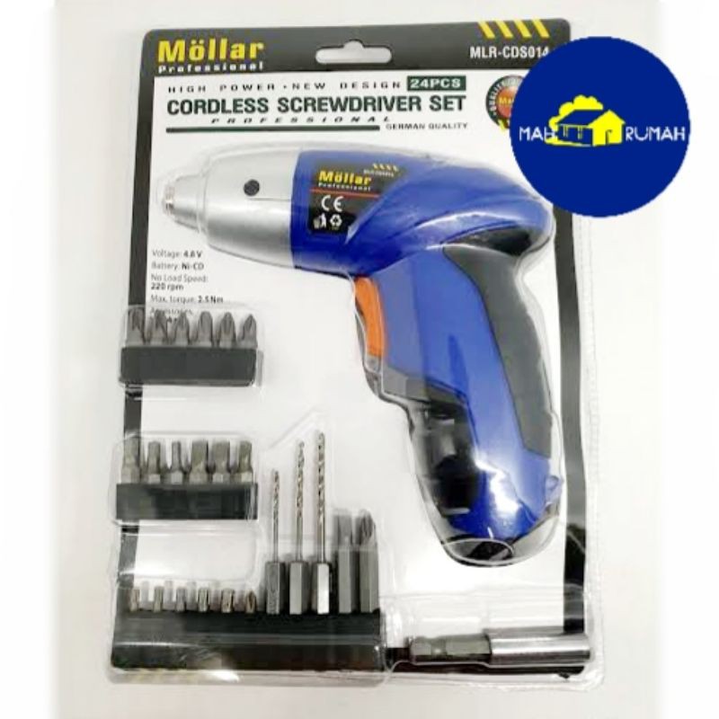 Cordless Screwdriver Set 24pcs / Obeng Bor Portable Baterai - MOLLAR