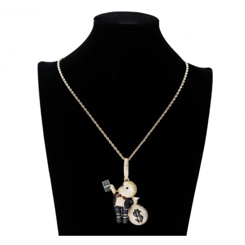 Kalung Hias Liontin Dollar Bahan Zirkon Gaya Hip-Hop Eropa Dan Amerika