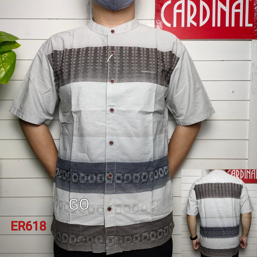 gof 2XL-4XL  CARDINAL KEMEJA KOKO JUMBO Taqwa Pakaian Pria Original Baju Muslim Salur Lengan Pendek Kekinian KTQB