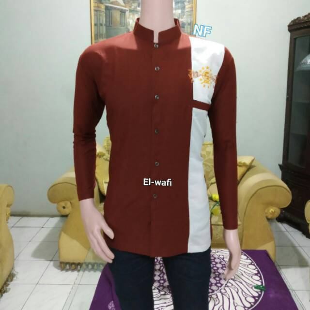 KOKO LEBARAN pria terlaris motif NU bordir // koko pria lengan panjang KEREN SLIMFIT