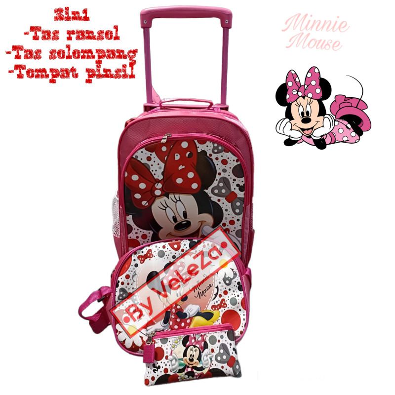 Tas ransel troli anak minni mouse gratis tas selempang tempat pinsil - tas anak