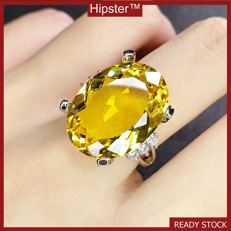 Classic Fashion Temperament Inlaid Platinum Egg-Shaped Yellow Gem Couple Romantic Ring