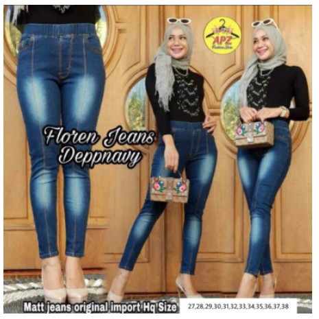 Floren tulang jeans melar pinggang karet