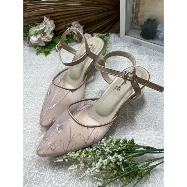 sepatu wanita finalisa rosegold tali tinggi 5cm kaca