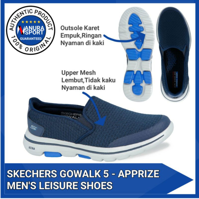 Sepatu Sneakers Skechers GOwalk 5 Apprize Sneaker Casual Kets Kasual Tanpa Tali Pria Cewek Original