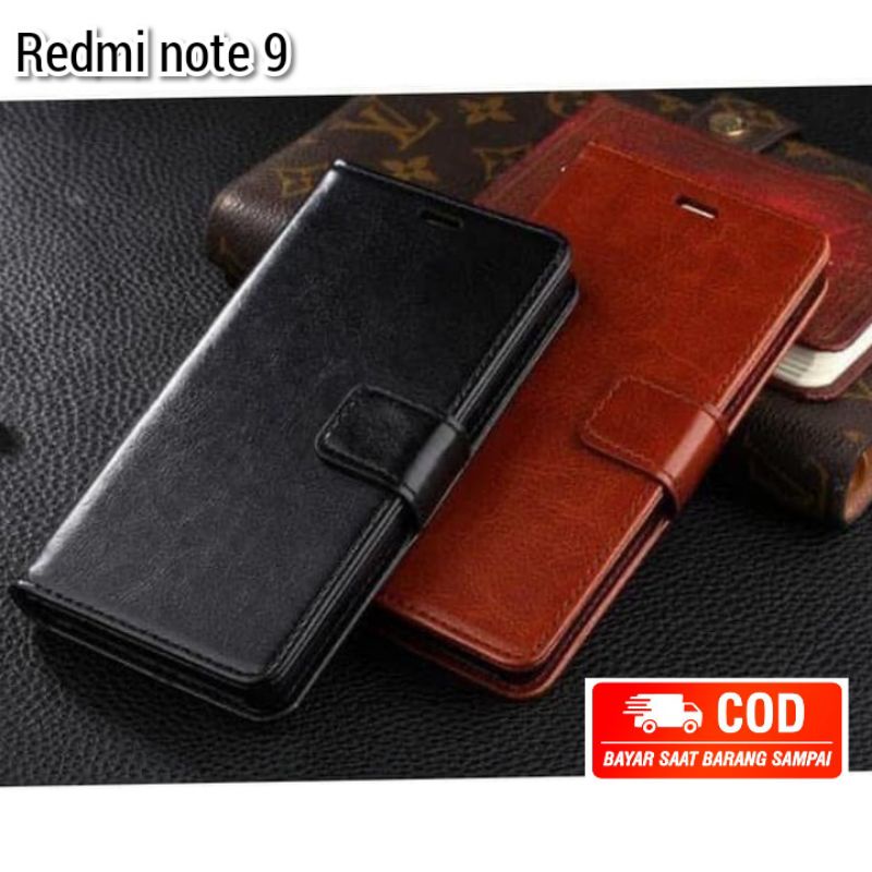 FLIP CASE DOMPET KULIT POLOS REDMI NOTE 9