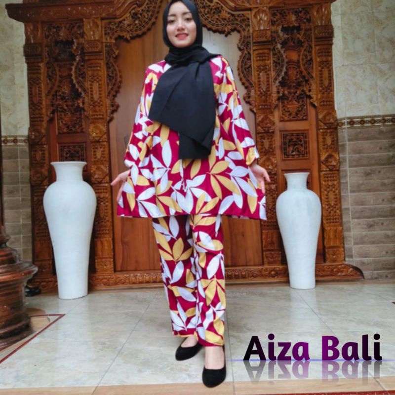 Baju Piyama Busui Panjang Tie Dye Motif Daun Lengan Panjang Rayon Super Premium Pakaian Setelan Stel