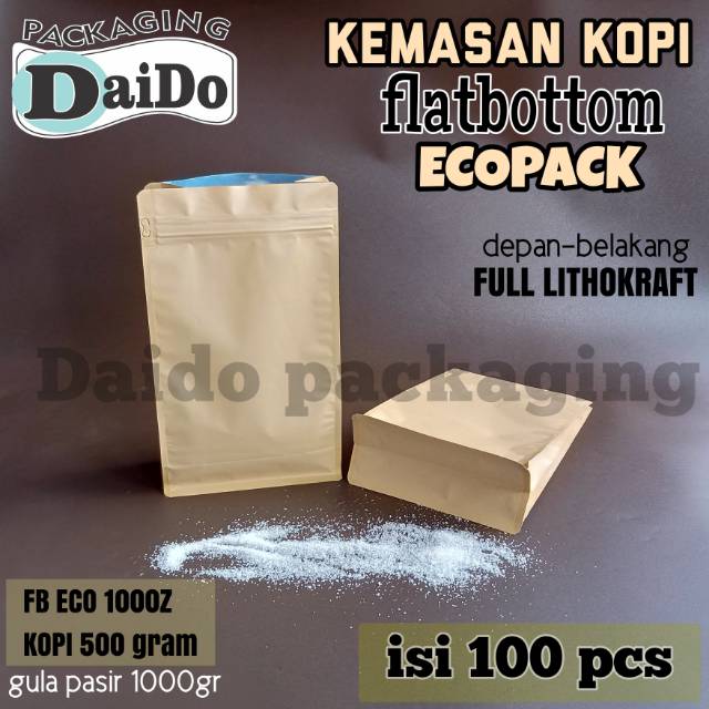 Flat Bottom Ecopack 1 Kg Fb Kpack Kemasan Kopi Paperkraft Kertas Isi 100