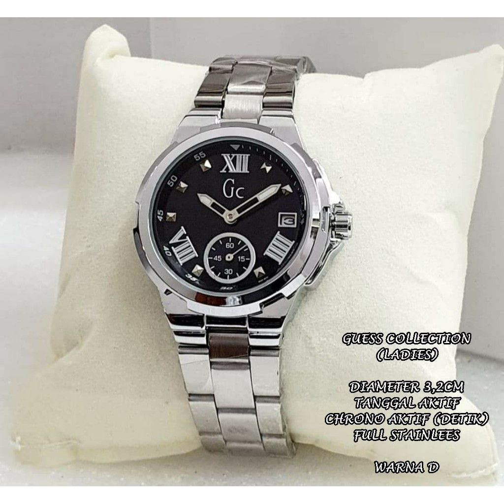 JAM TANGAN WANITA GC RANTAI BODY BULAT TANGGAL &amp; CHRONO BAWAH AKTIF KNOP GERIGI