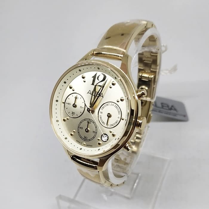 Alba Ladies AT3E98X1 Chronograph Gold Jam Tangan Wanita AT3E98 Original